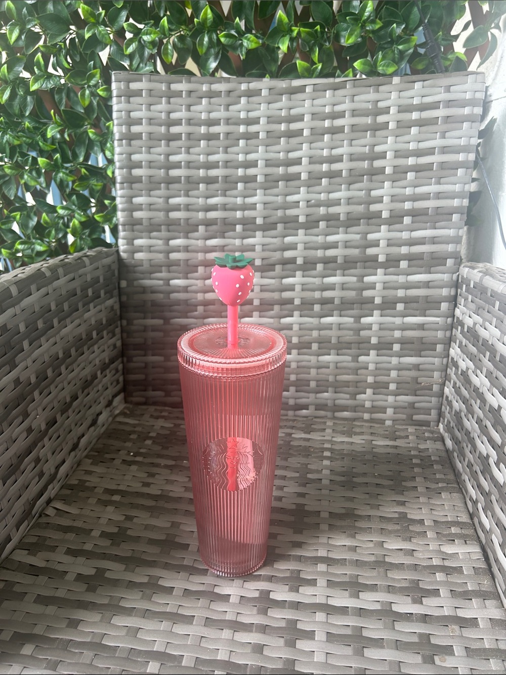 Starbucks Pink Ribbed Strawberry Straw Tumbler
